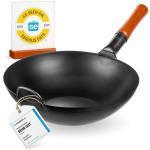 Small Yosukata 34cm Wok en Acier au Carbone Noir (Fond Plat, Pré-Assaisonnés)