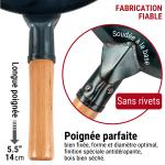 Small Yosukata 34cm Wok en Acier au Carbone Bleu (Fond Plat, Pré-Assaisonnés) + Couvercle en bois pour wok de 34 cm