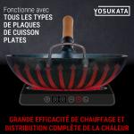 Small Yosukata 34cm Wok en Acier au Carbone Bleu (Fond Plat, Pré-Assaisonnés) + Couvercle en bois pour wok de 34 cm