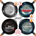Small Yosukata 34cm Wok en Acier au Carbone Bleu (Fond Plat, Pré-Assaisonnés) + Couvercle en bois pour wok de 34 cm