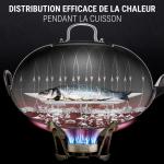 Small Yosukata 34cm Wok en Acier au Carbone Noir (Fond Plat, Pré-Assaisonnés) + Couvercle de Poêle Wok en Acier 32,5cm Pour Wok de 34cm