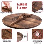 Small Yosukata 34cm Wok en Acier au Carbone Noir (Fond Plat, Pré-Assaisonnés) + Couvercle en bois pour wok de 34 cm