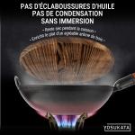 Small Yosukata 34cm Wok en Acier au Carbone Bleu (Fond Plat, Pré-Assaisonnés) + Couvercle en bois pour wok de 34 cm