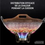 Small Yosukata 34cm Wok en Acier au Carbone Bleu (Fond Plat, Pré-Assaisonnés) + Couvercle en bois pour wok de 34 cm