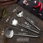 Small Yosukata Set D'ustensiles pour Wok en Acier Inoxydable 43 cm (Spatule, Louche et Écumoire)