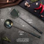 Small Yosukata Set D'ustensiles pour Wok 43 cm (Spatule en acier au carbone pré-assaisonnée, louche et baguettes en bambou)