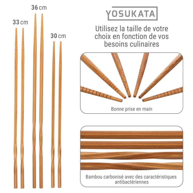 Yosukata Set D'ustensiles pour Wok 43 cm (Spatule en acier au carbone pré-assaisonnée, louche et baguettes en bambou)