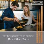 Small Yosukata Set D'ustensiles pour Wok 43 cm (Spatule en acier au carbone pré-assaisonnée, louche et baguettes en bambou)