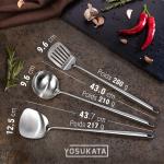 Small Yosukata Set D'ustensiles pour Wok en Acier Inoxydable 43 cm (Spatule, Louche et Spatule de Cuisine)