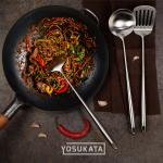 Small Yosukata Set D'ustensiles pour Wok en Acier Inoxydable 43 cm (Spatule, Louche et Spatule de Cuisine)