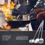 Small Yosukata Set D'ustensiles pour Wok en Acier Inoxydable 43 cm (Spatule, Louche et Spatule de Cuisine)