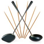 Small Yosukata Set D'ustensiles pour Wok 43 cm (Spatule en acier au carbone pré-assaisonnée, louche et baguettes en bambou)