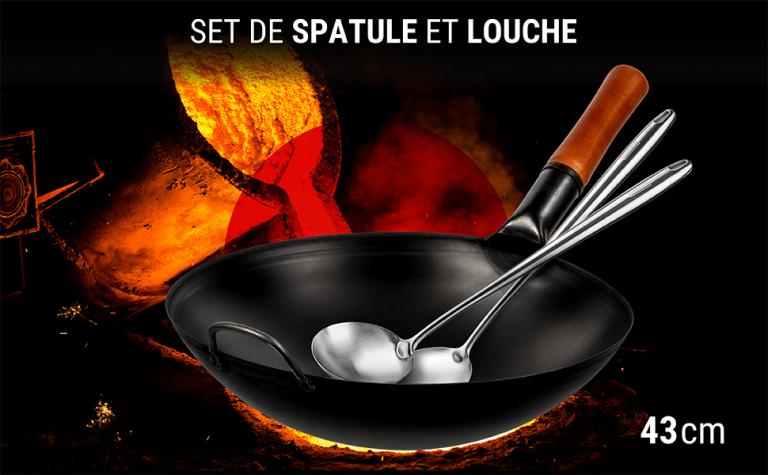 Yosukata Set D'ustensiles pour Wok en Acier Inoxydable 43 cm (Spatule et Louche)