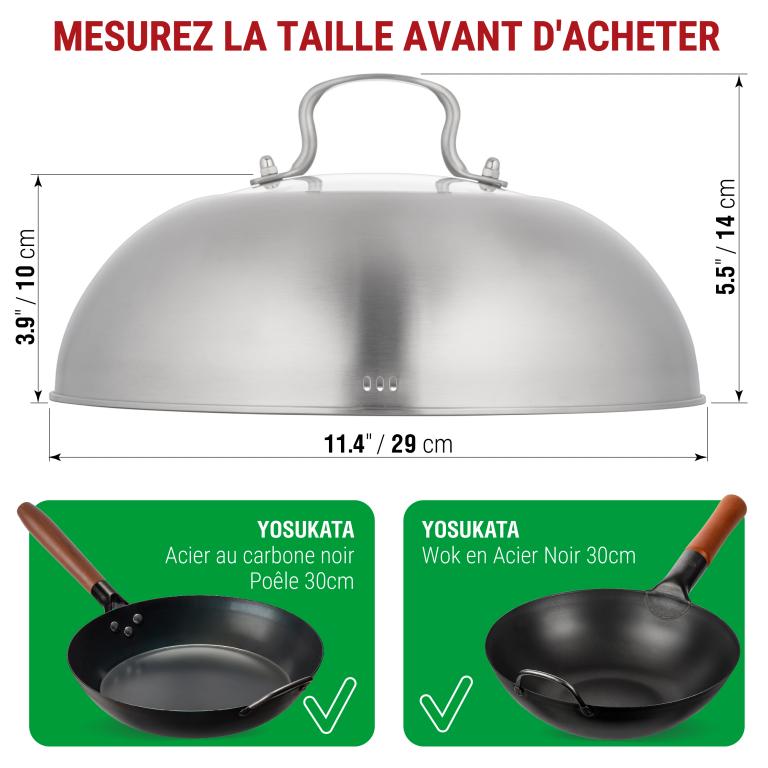 Yosukata  Couvercle de Poêle Wok en Acier 29cm Pour Wok de 30cm