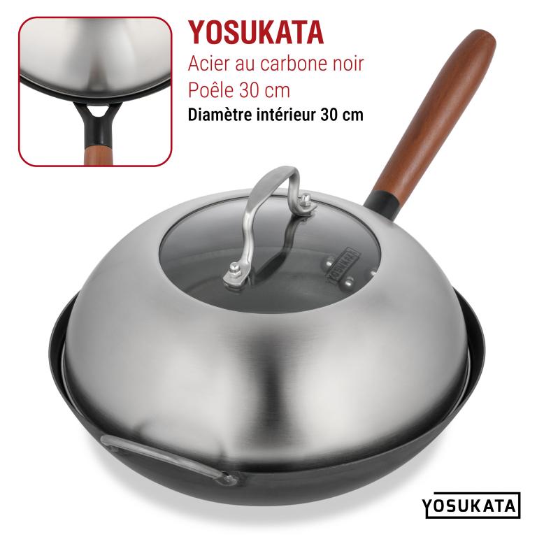 Yosukata  Couvercle de Poêle Wok en Acier 29cm Pour Wok de 30cm