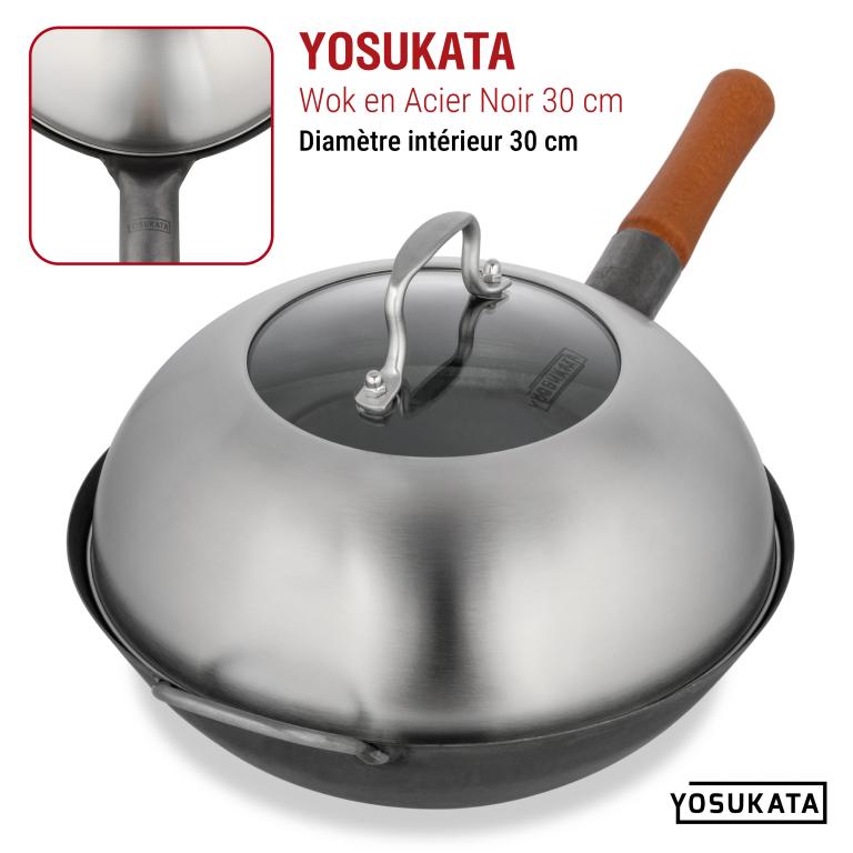 Yosukata  Couvercle de Poêle Wok en Acier 29cm Pour Wok de 30cm