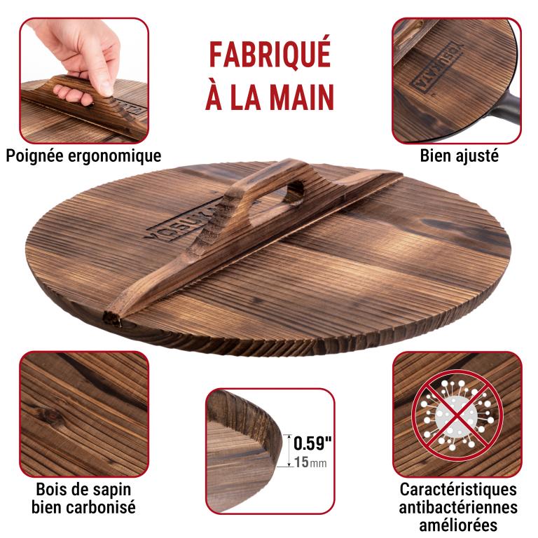 Yosukata Couvercle en bois pour wok de 34 cm