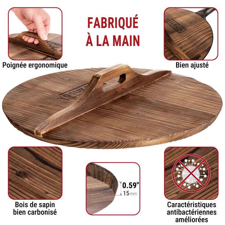 Yosukata Couvercle en bois pour wok de 36 cm