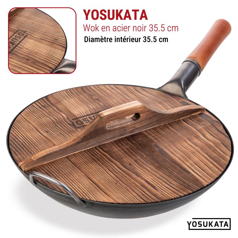 Yosukata Couvercle en bois pour wok de 36 cm