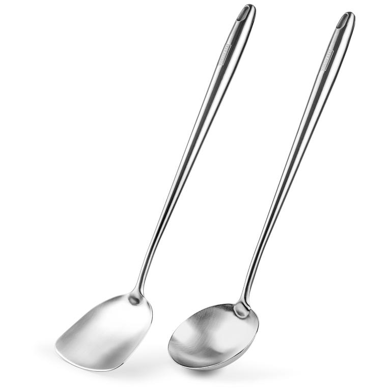 Yosukata Set D'ustensiles pour Wok en Acier Inoxydable 43 cm (Spatule et Louche)