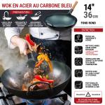 Small Yosukata 36cm Woks en Acier au Carbone Bleu (Fond Rond, Pré-Assaisonnés)