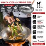 Small Yosukata 36cm Wok en Acier au Carbone Argenté (Fond Rond, Non Assaisonnés)