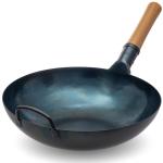 Small Yosukata 34cm Wok en Acier au Carbone Bleu (Fond Plat, Pré-Assaisonnés)