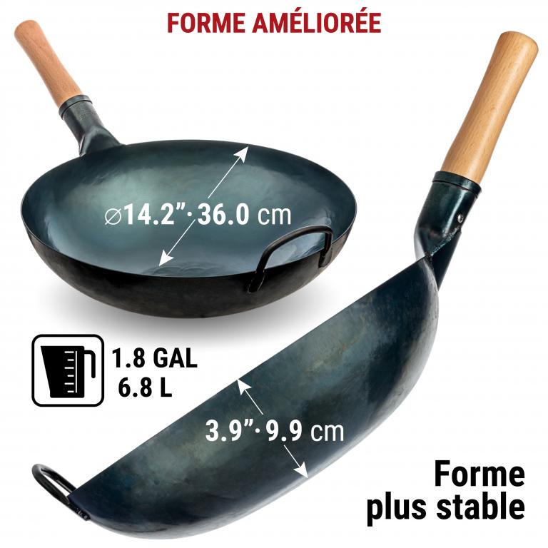 Yosukata 36cm Woks en Acier au Carbone Bleu (Fond Rond, Pré-Assaisonnés)