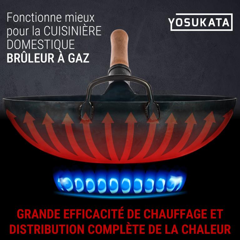 Yosukata 36cm Woks en Acier au Carbone Bleu (Fond Rond, Pré-Assaisonnés)