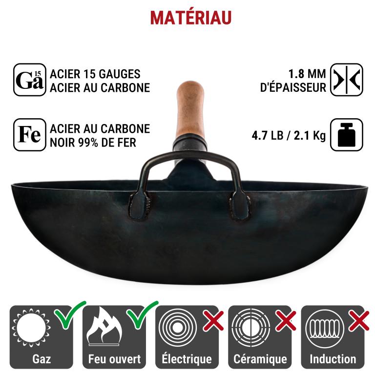 Yosukata 36cm Woks en Acier au Carbone Bleu (Fond Rond, Pré-Assaisonnés)