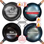 Small Yosukata 36cm Woks en Acier au Carbone Bleu (Fond Rond, Pré-Assaisonnés)