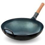 Small Yosukata 36cm Woks en Acier au Carbone Bleu (Fond Rond, Pré-Assaisonnés)