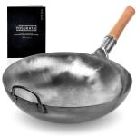 Small Yosukata 36cm Wok en Acier au Carbone Argenté (Fond Rond, Non Assaisonnés)