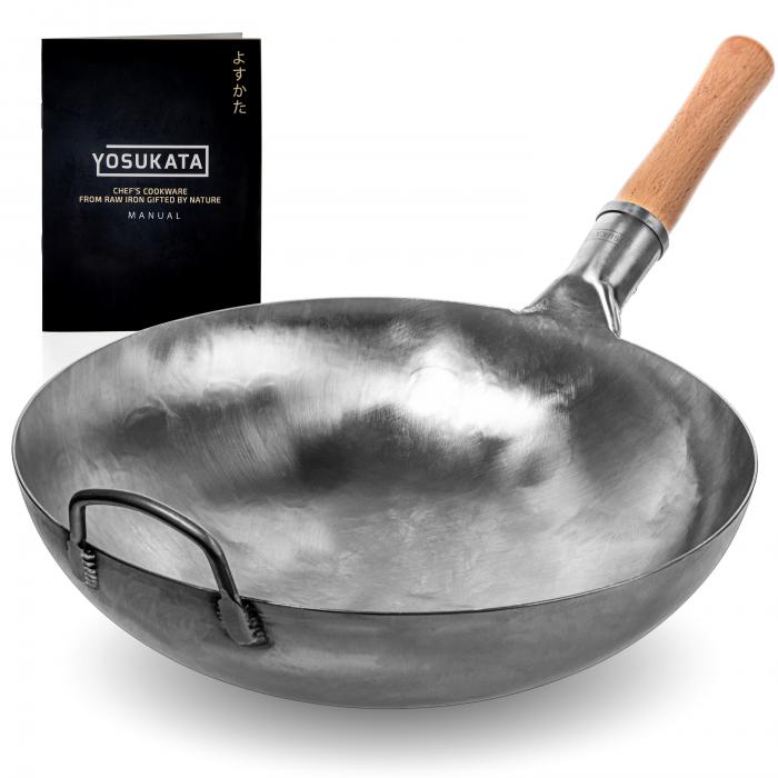 36cm Wok en Acier au Carbone Argenté (Fond Rond, Non Assaisonnés)