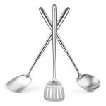 Small Yosukata Set D'ustensiles pour Wok en Acier Inoxydable 43 cm (Spatule, Louche et Spatule de Cuisine)